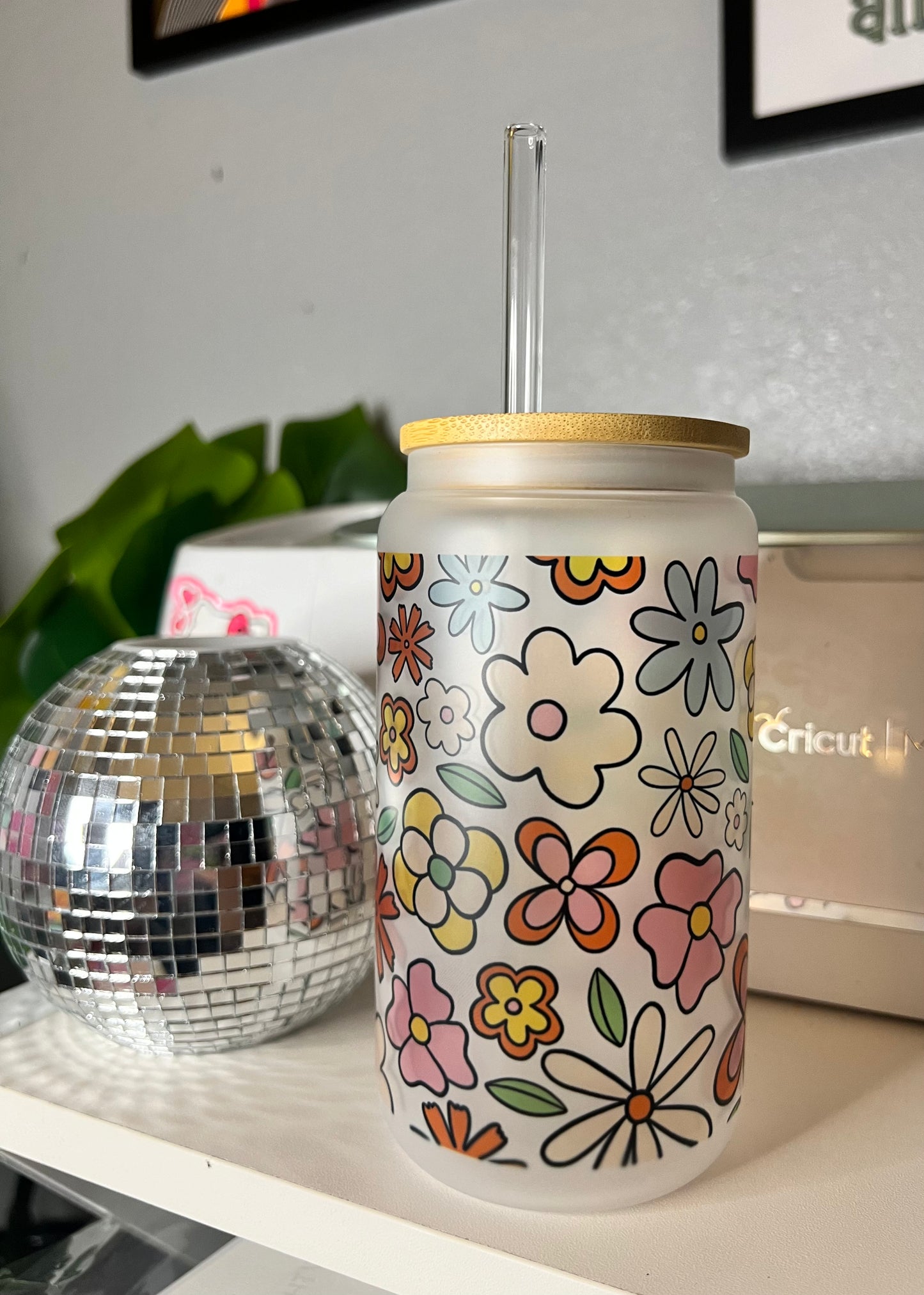 FlowerPower 16oz Glass Cup