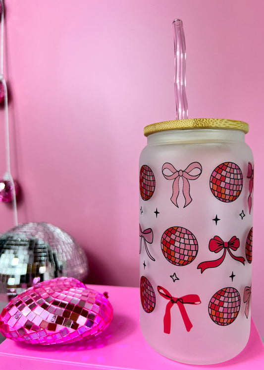 Discos & Bows 16oz Glass cup