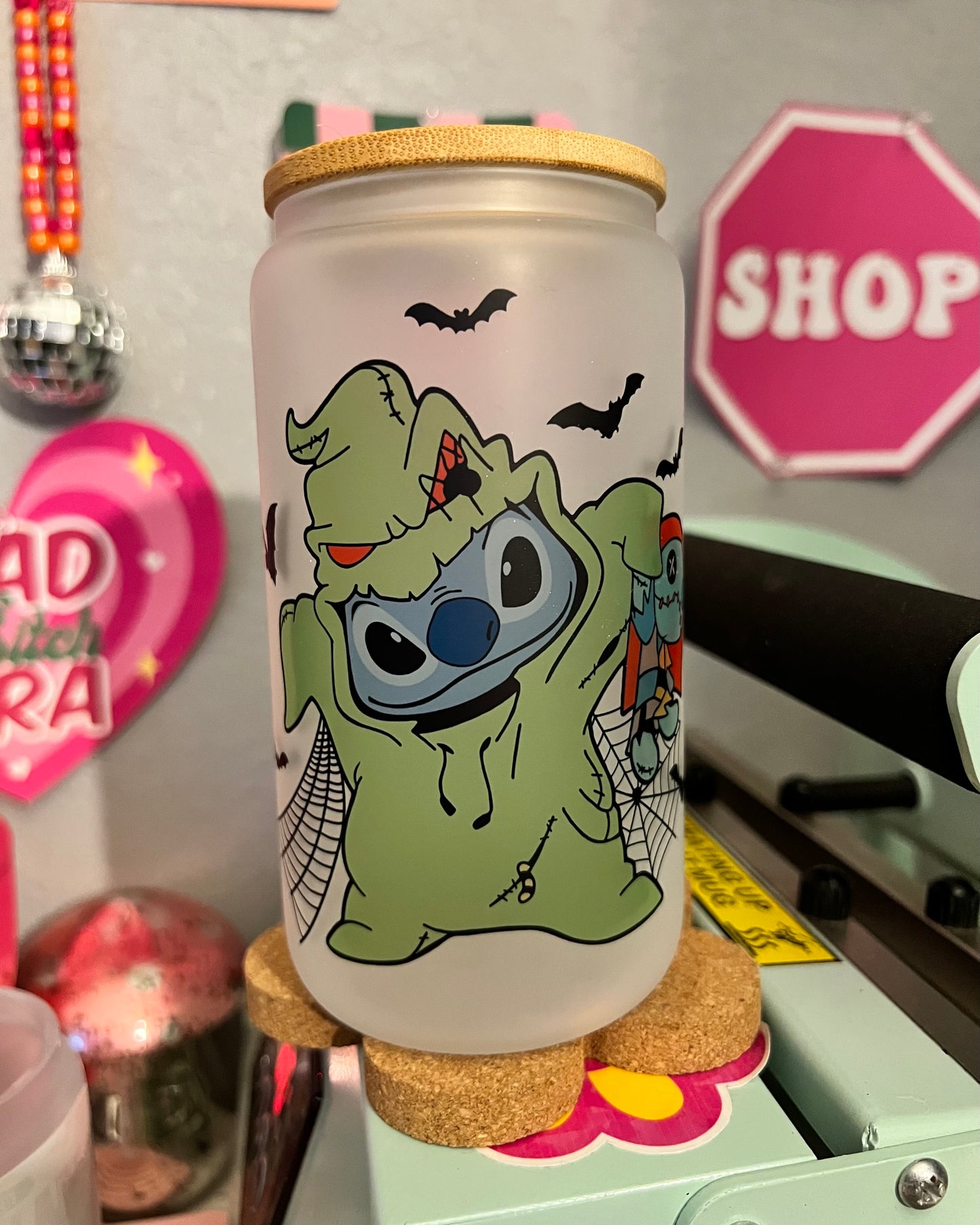 Spooky Stitch 16oz Glass Cup