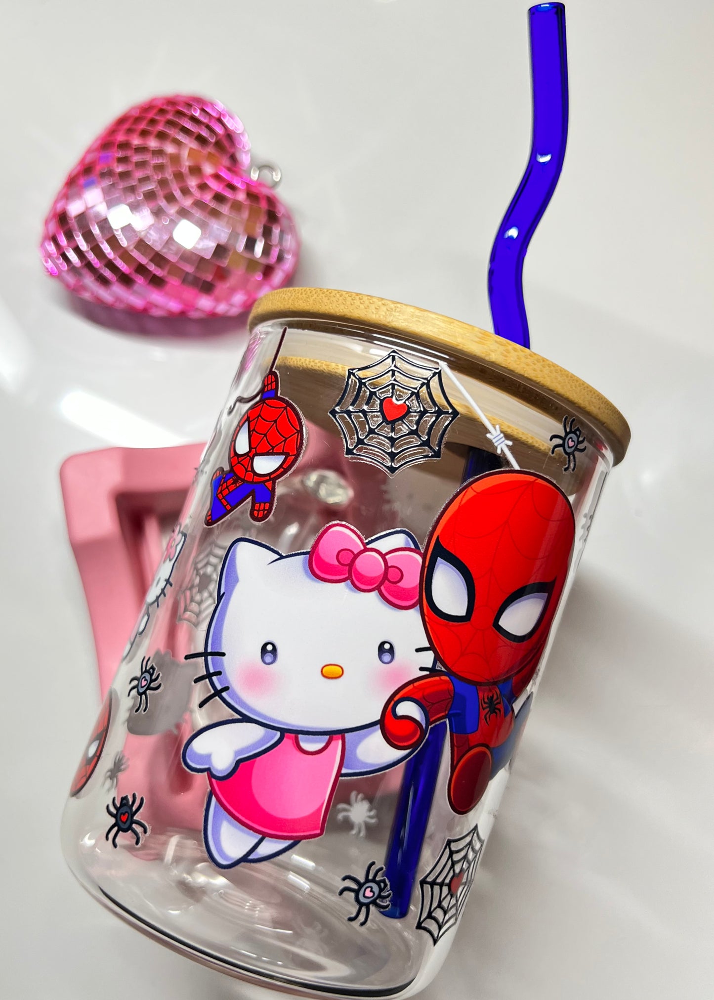 Kitty x Spidey Valentine 17oz Glass Mug