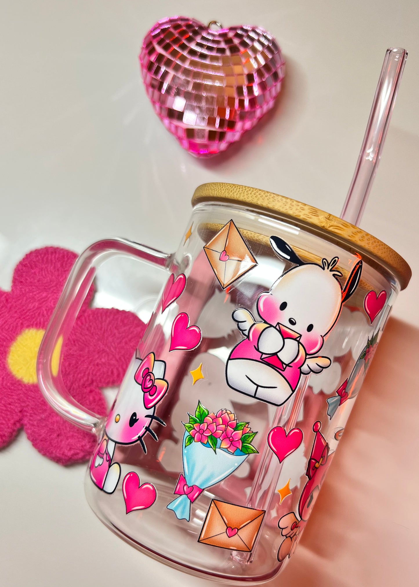 Kitty and Friends Roses 17oz Glass Mug