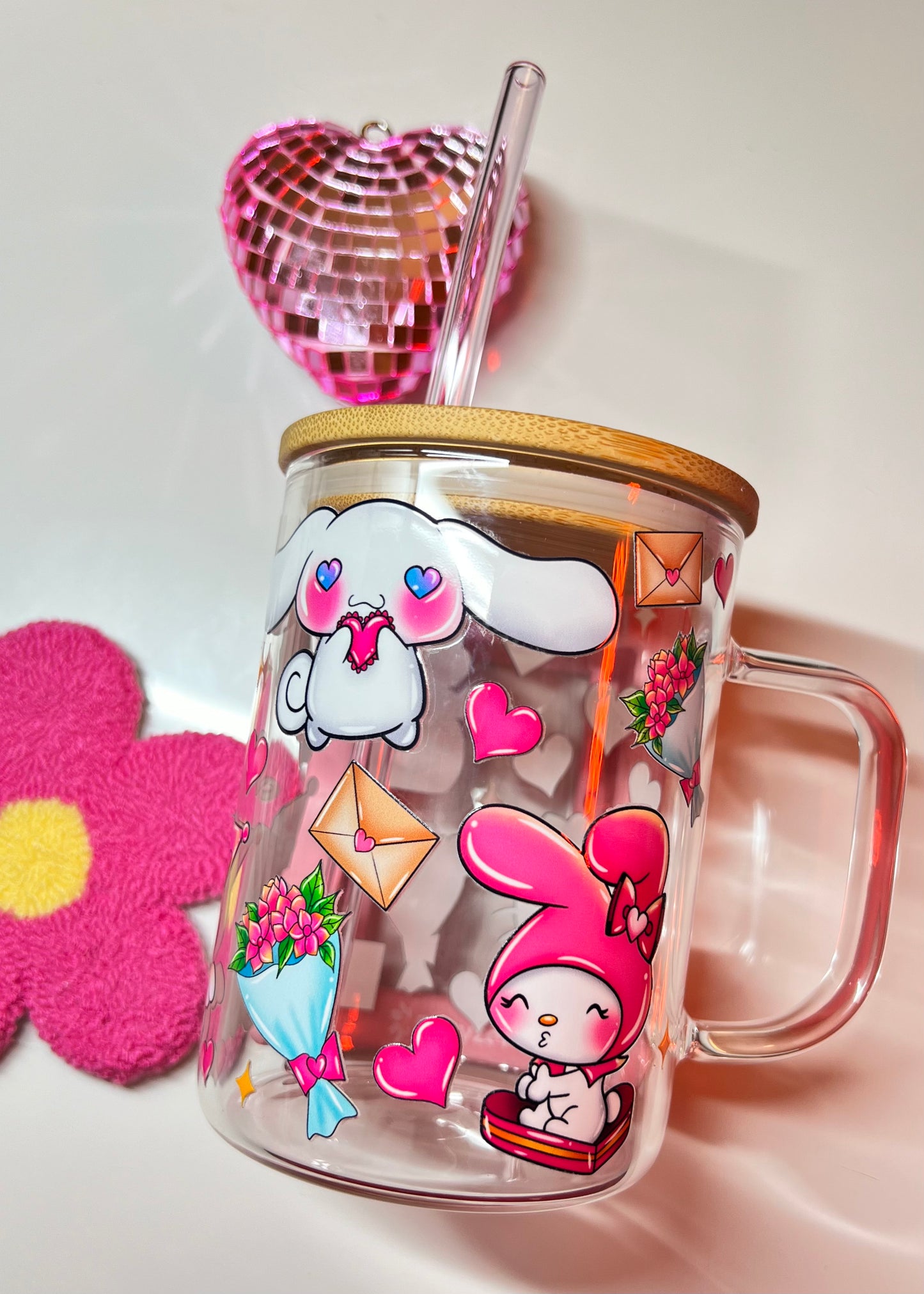 Kitty and Friends Roses 17oz Glass Mug