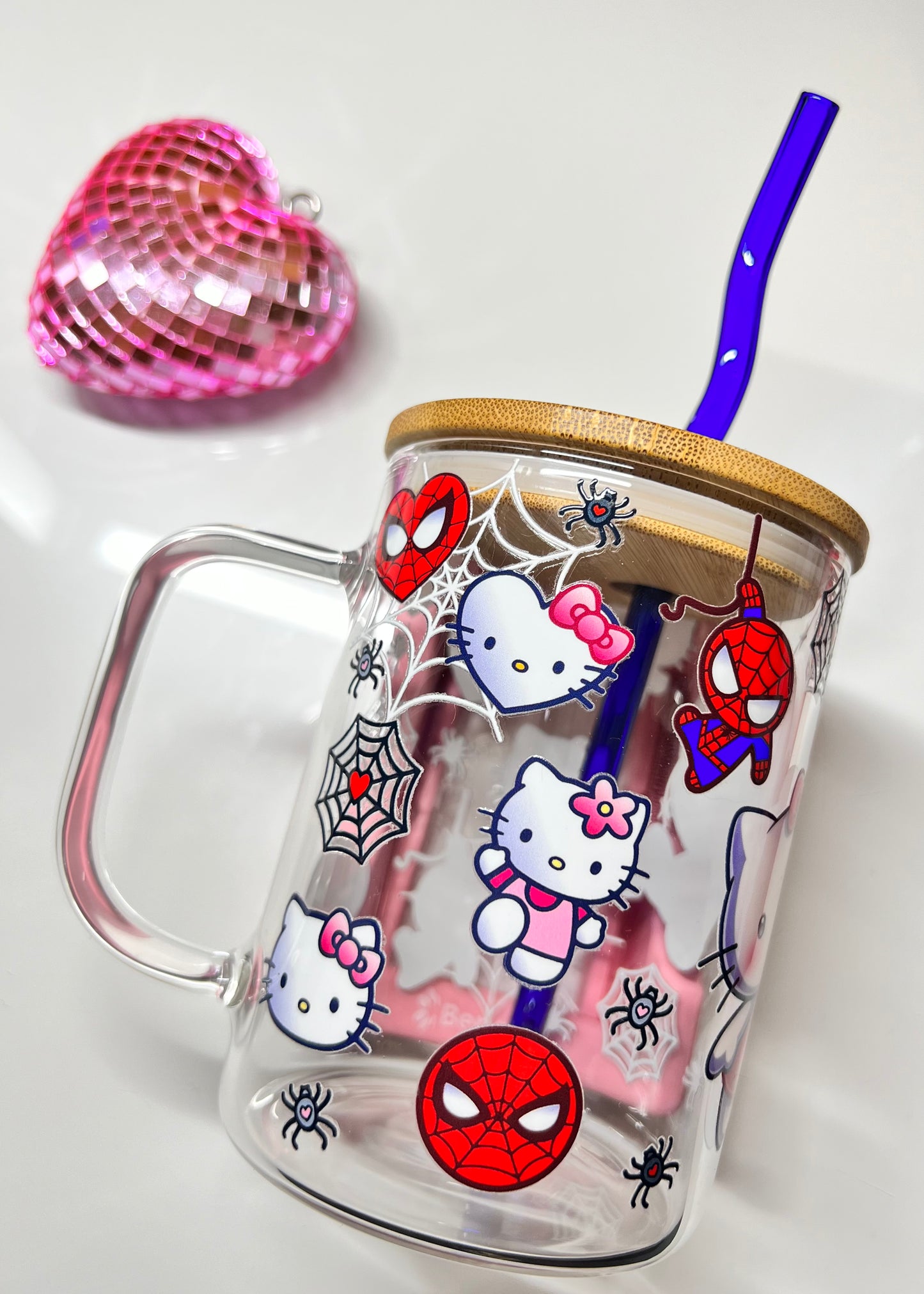 Kitty x Spidey Valentine 17oz Glass Mug