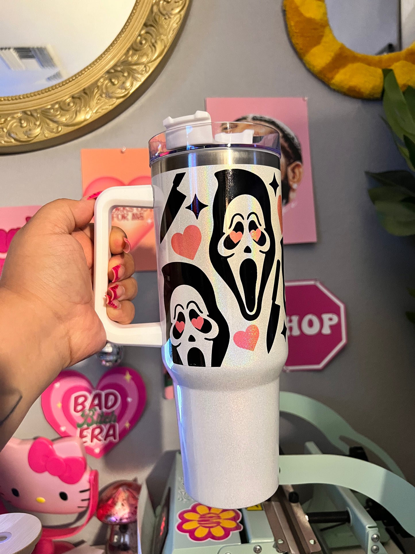 Pink Heart Ghost Face 40oz Tumbler
