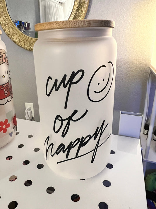 Cup Of Happy 16oz Glass Cup