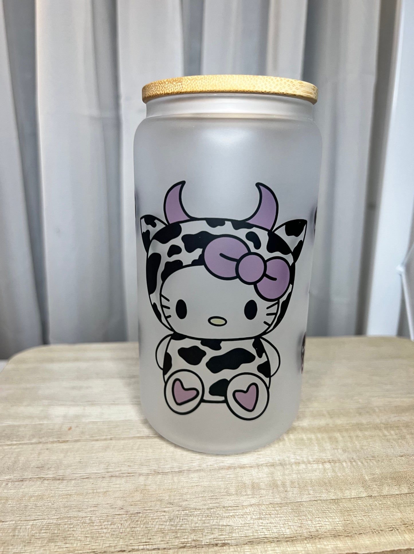 Moo Kitty Purple 16oz Glass Cup