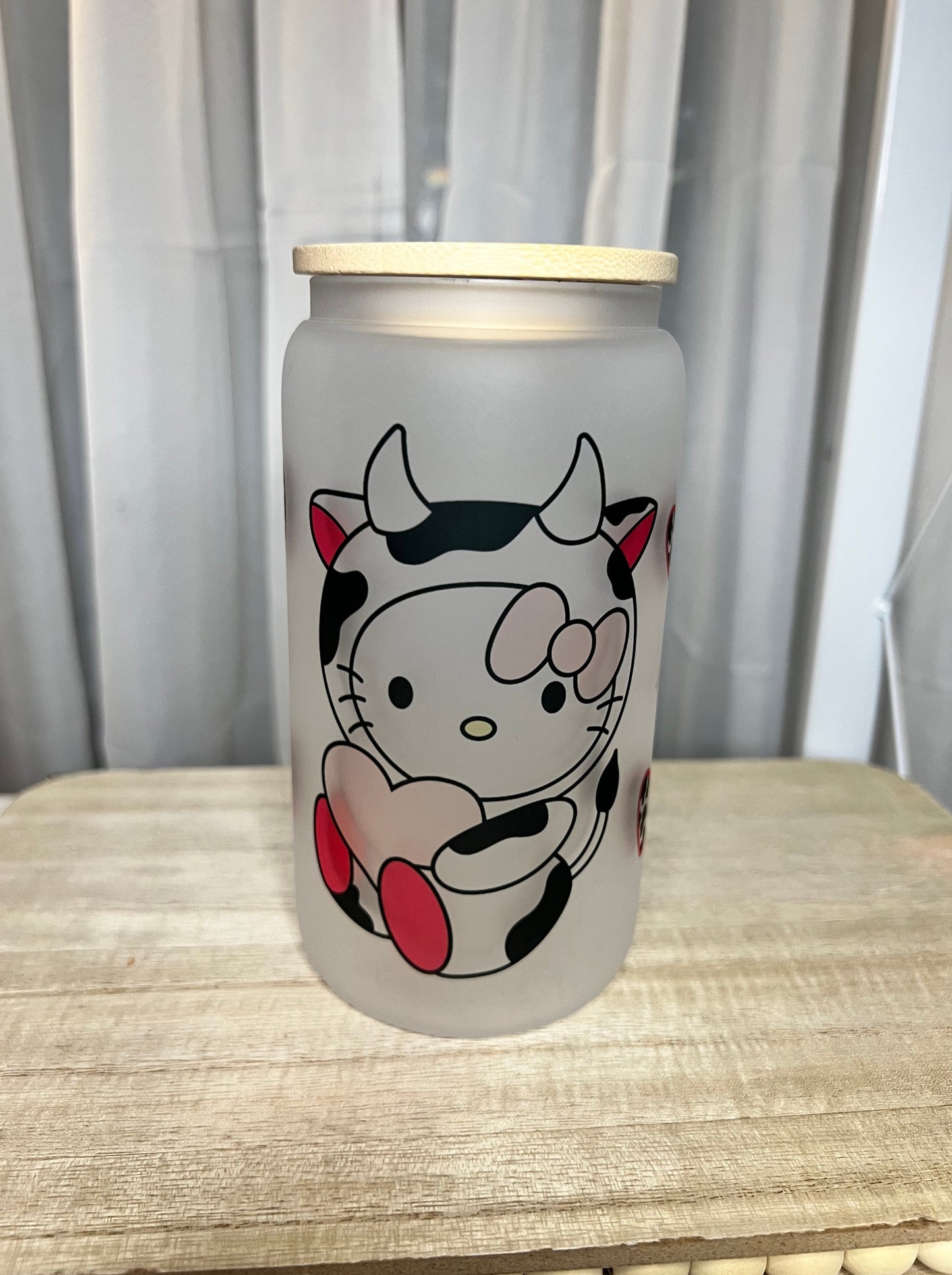 Moo Kitty Pink 16oz Glass Cup