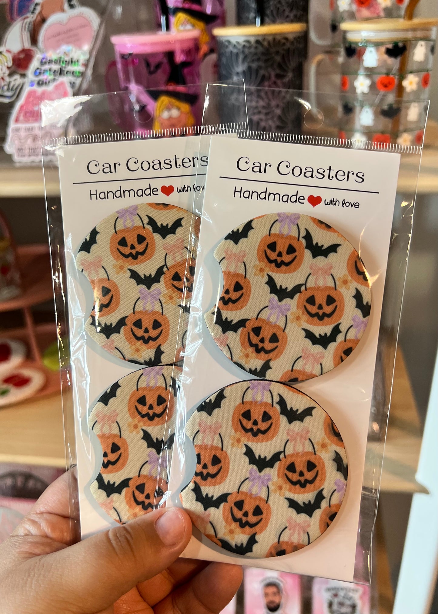 Jack-O-lantern bows Car Coaster Set