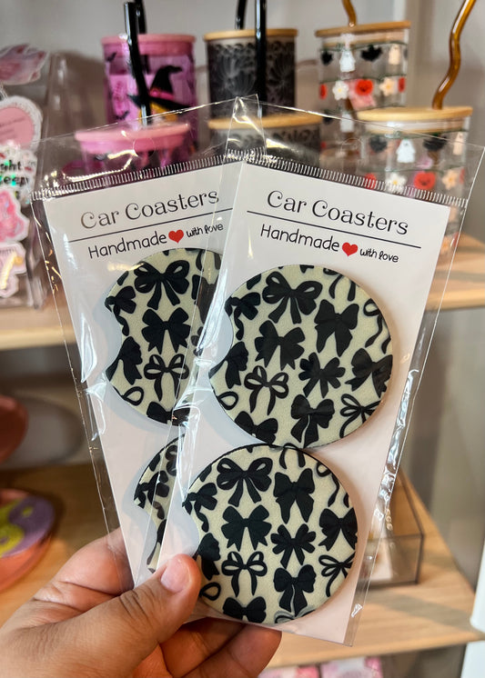 Black Bows Car Coaster Set