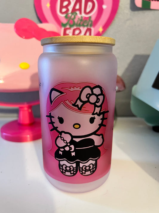 Pink Punk Kitty 16oz Glass Cup