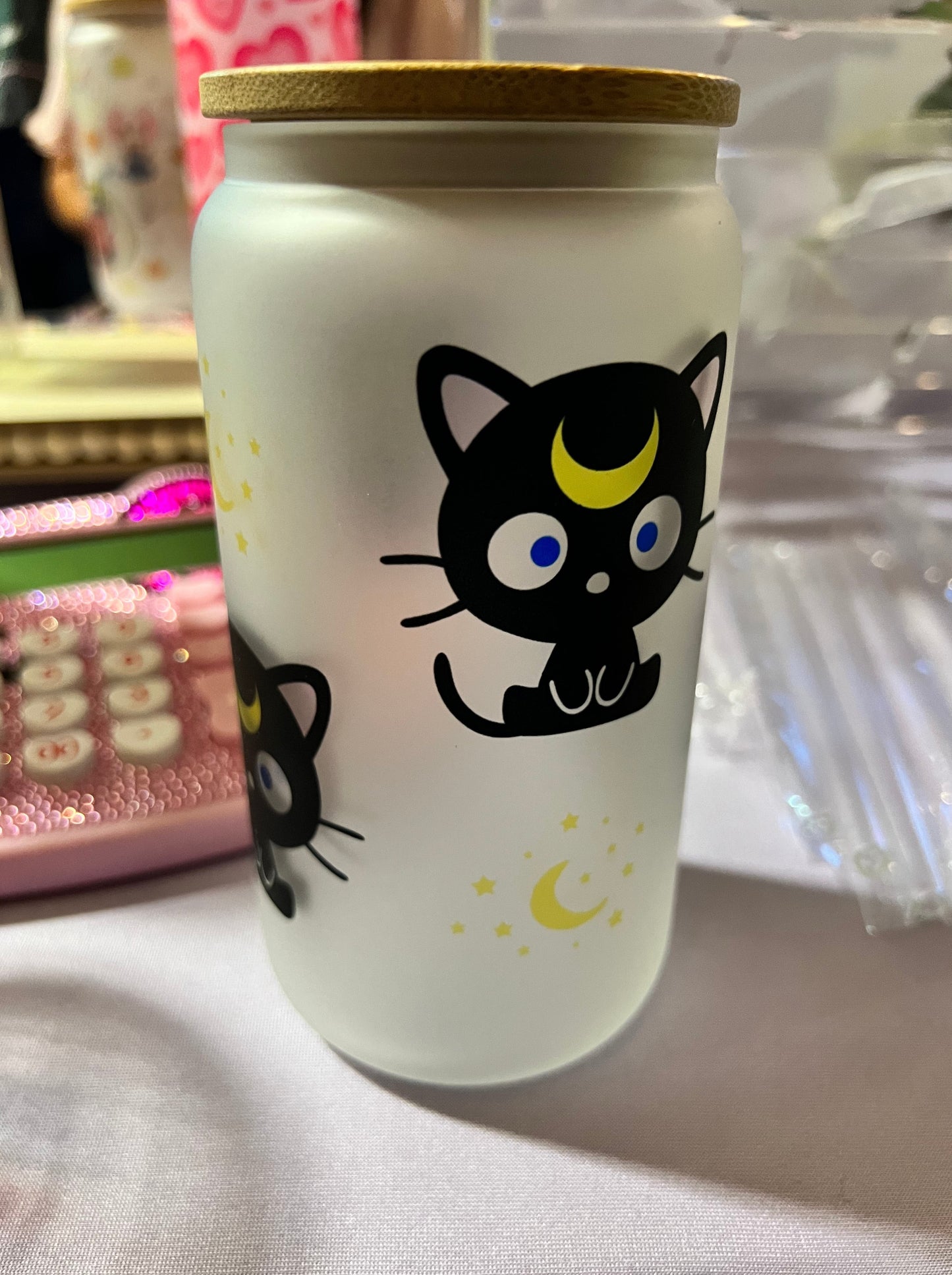 Kitty Moon 16oz Glass Cup