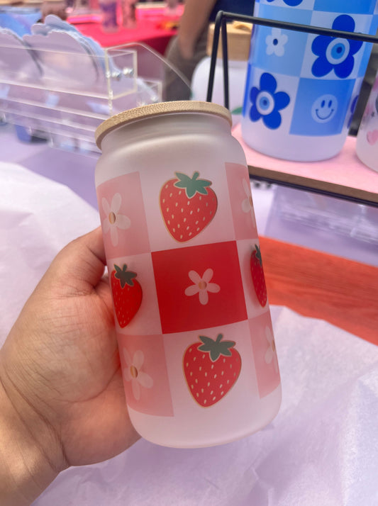 Strawberry Flower 16oz Glass Cup