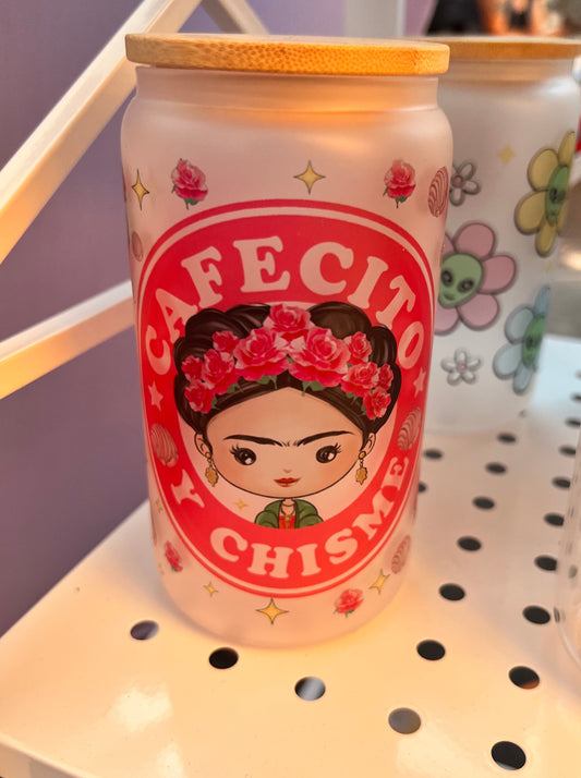 Cafecito y Chisme Frida 16oz Glass Cup