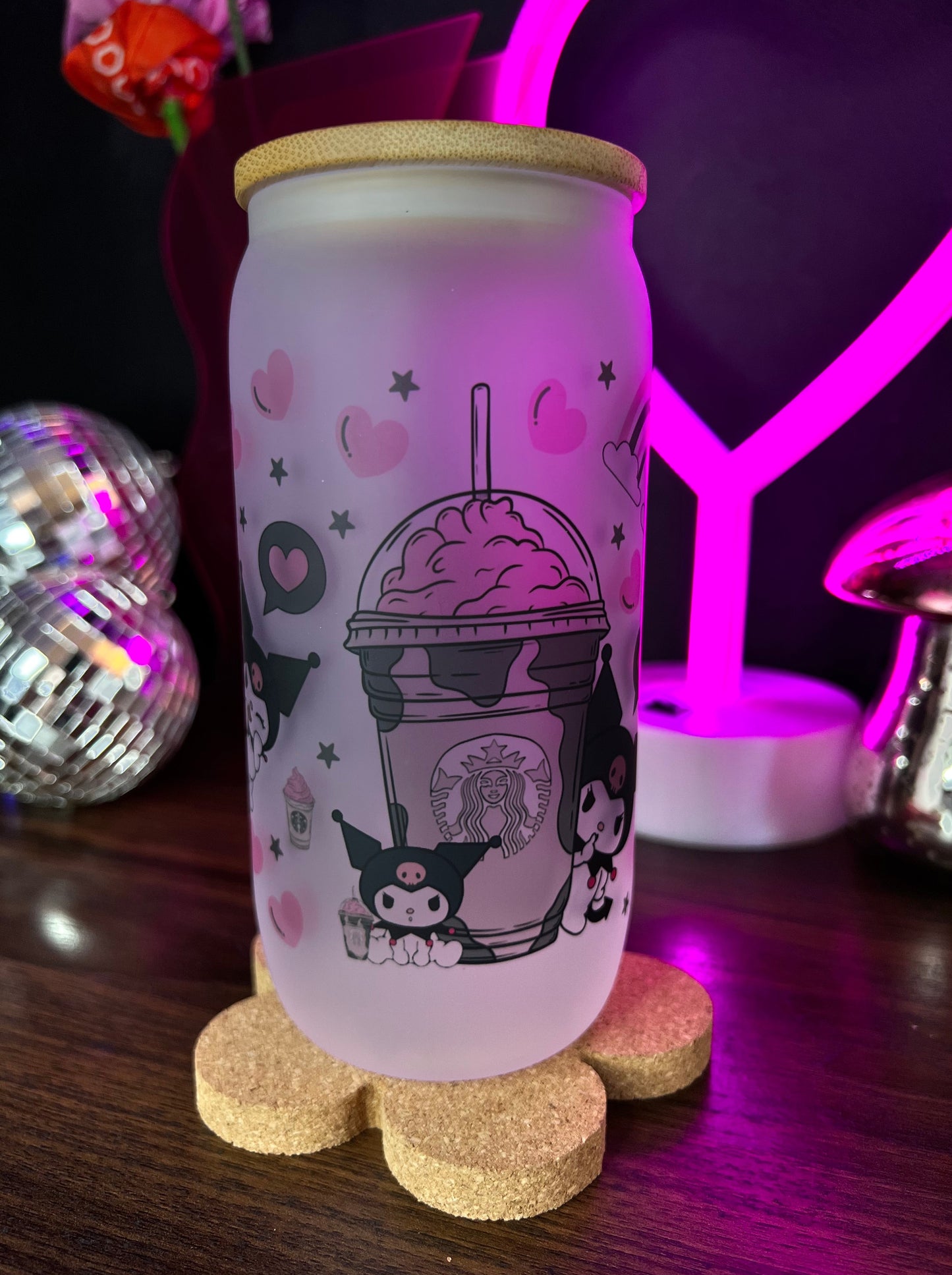 Starbis Pink Kur-omii 16oz Glass cup