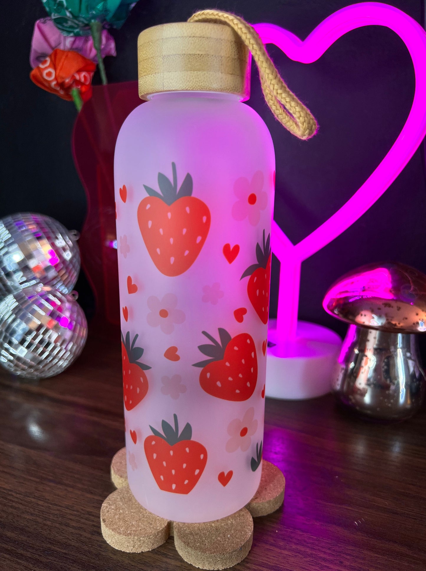 Strawberry Fields 25oz Glass Water Bottle