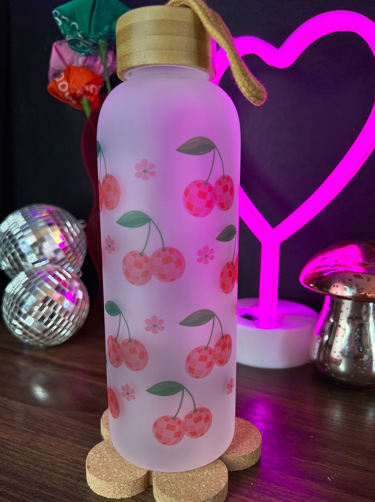 Disco Cherry Bomb 25oz Glass Water Bottle