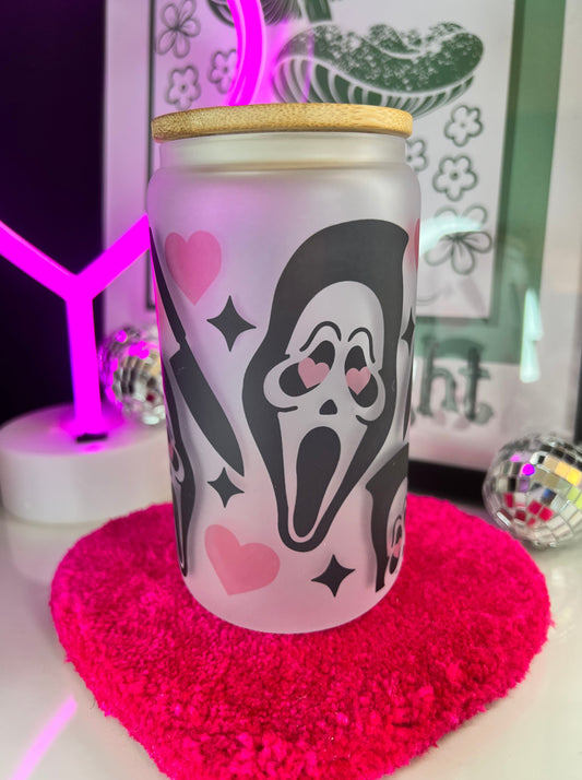 Ghost Face Hearts 16oz Glass cup