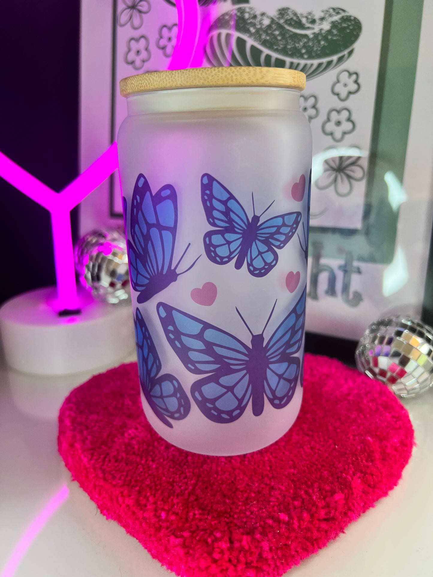 Butterfly x Blue 16oz Glass cup