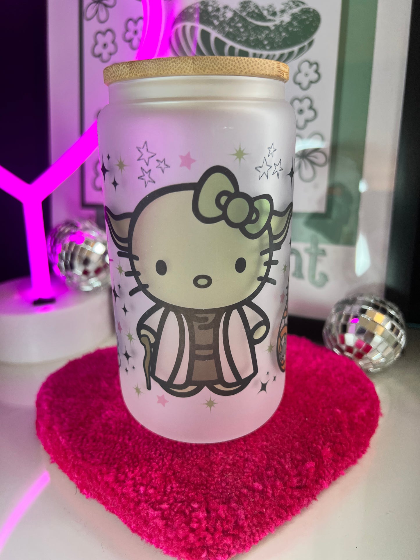 Yoda Kitty 16oz Glass cup
