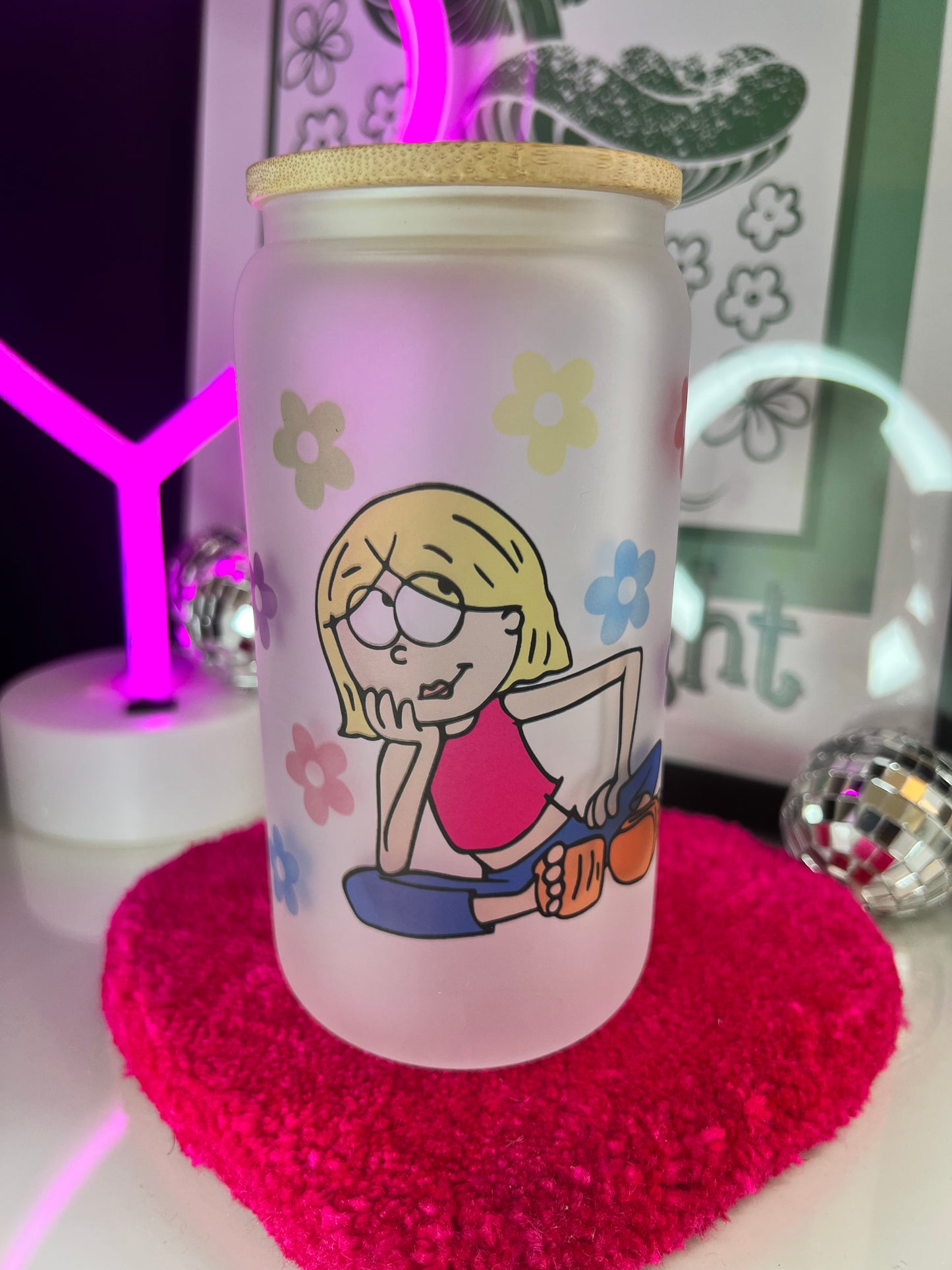 Lizzie Flower 16oz Glass cup