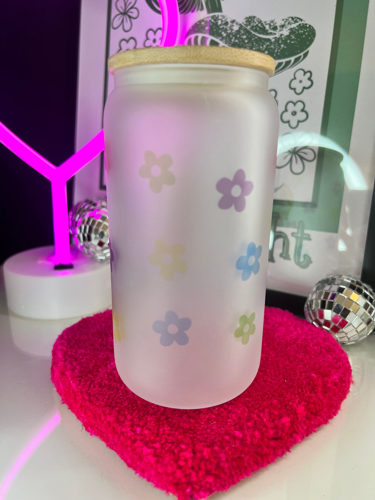 Lizzie Flower 16oz Glass cup