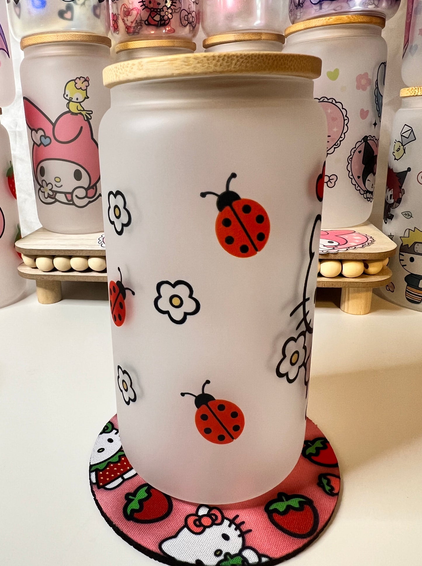 Lady Bug Kitty 16oz Glass cup