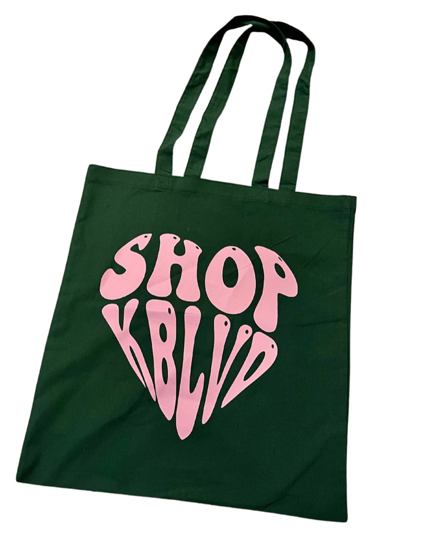 Shop K Pink Logo Forrest Green Tote